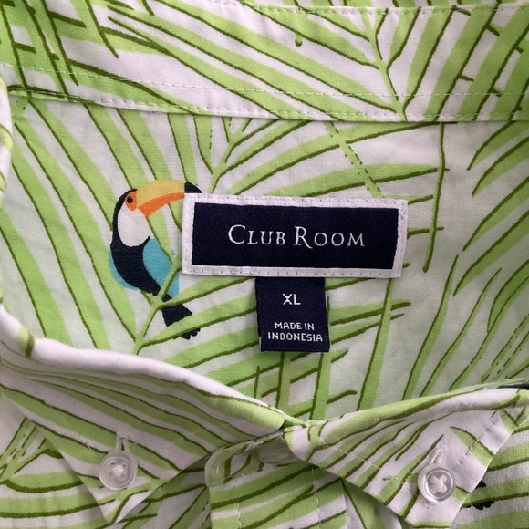 Club Room Tropical Short Sleeve Shirt XL Green Button Down Tucans Palm Hawaii - Picture 3 of 11